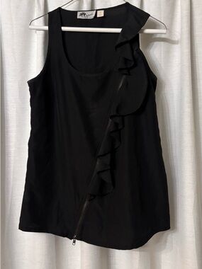 Black Ruffle Zip Front Sleeveless Top by Chelsea